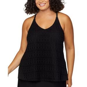 Island Escape Plus Size Crochet Racer-Back Tankini, Black, Size 20W 0357